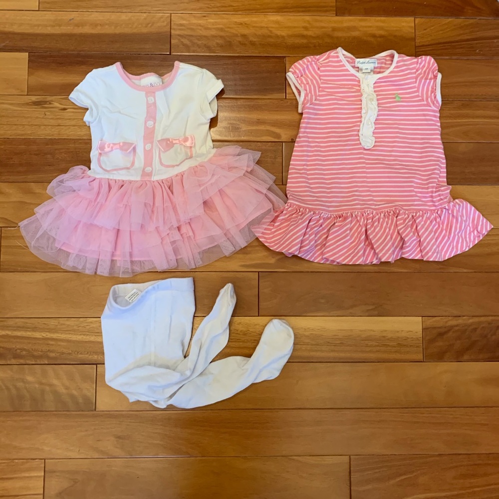 Bundle of 2 Girl Dresses and a pair of stockings